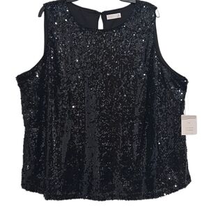 NWT LC Lauren Conrad Black Sequin Tank Top Size 2X